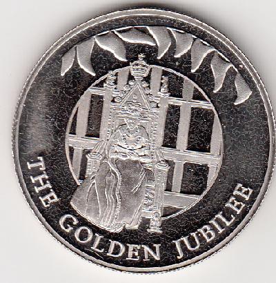 Beschrijving: 50 Pence GOLDEN JUBILEE QUEEN ON THRONE 